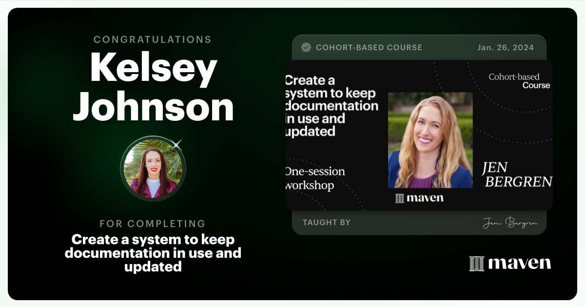 Certificate of Completion for Create a system to keep documentation in use and updated
