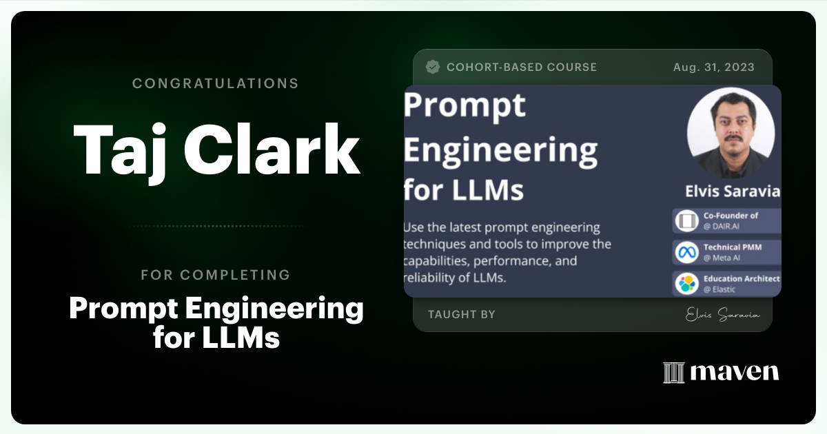 Certificate of Completion for Advanced Prompt Engineering for LLMs