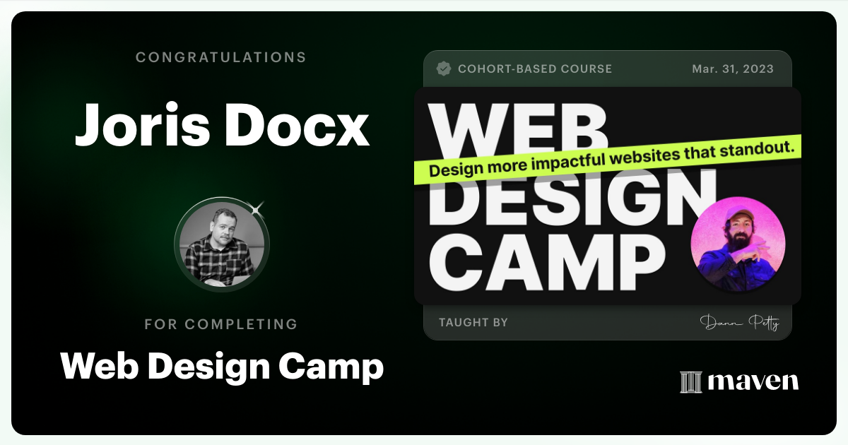 Certificate of Completion for Web Design Camp