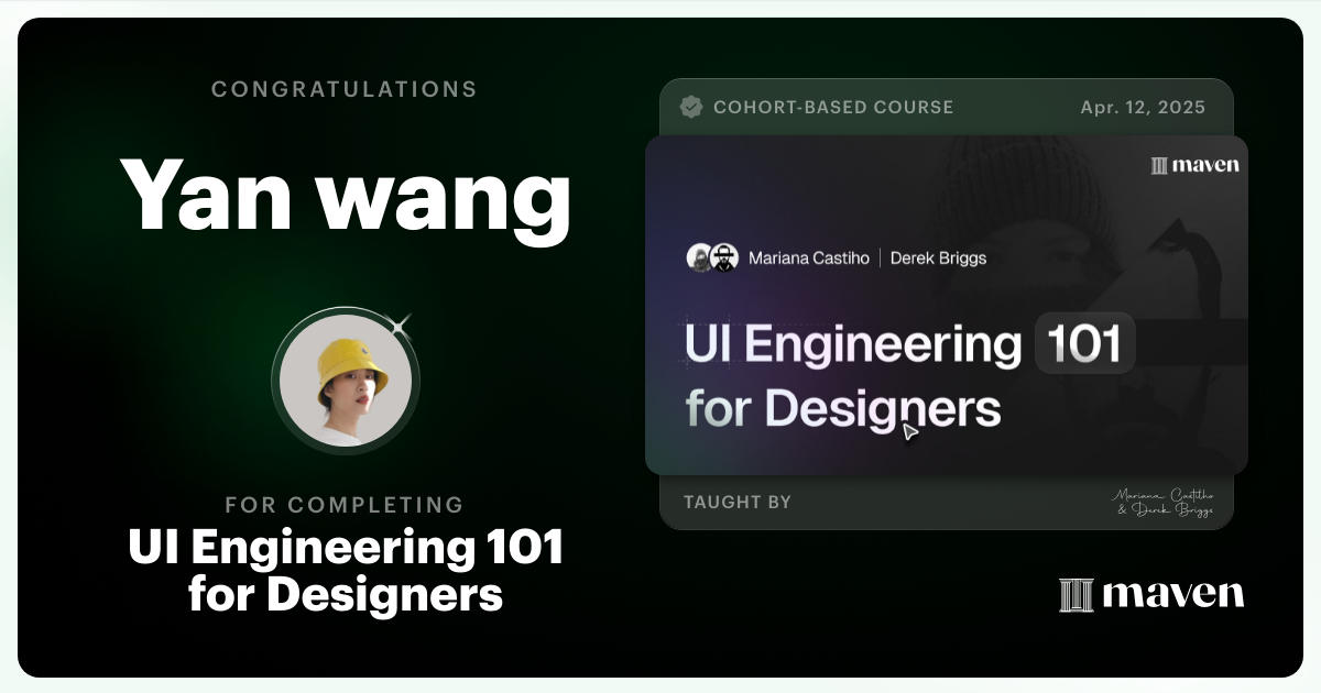Certificate of Completion for UI Engineering 101 for Designers