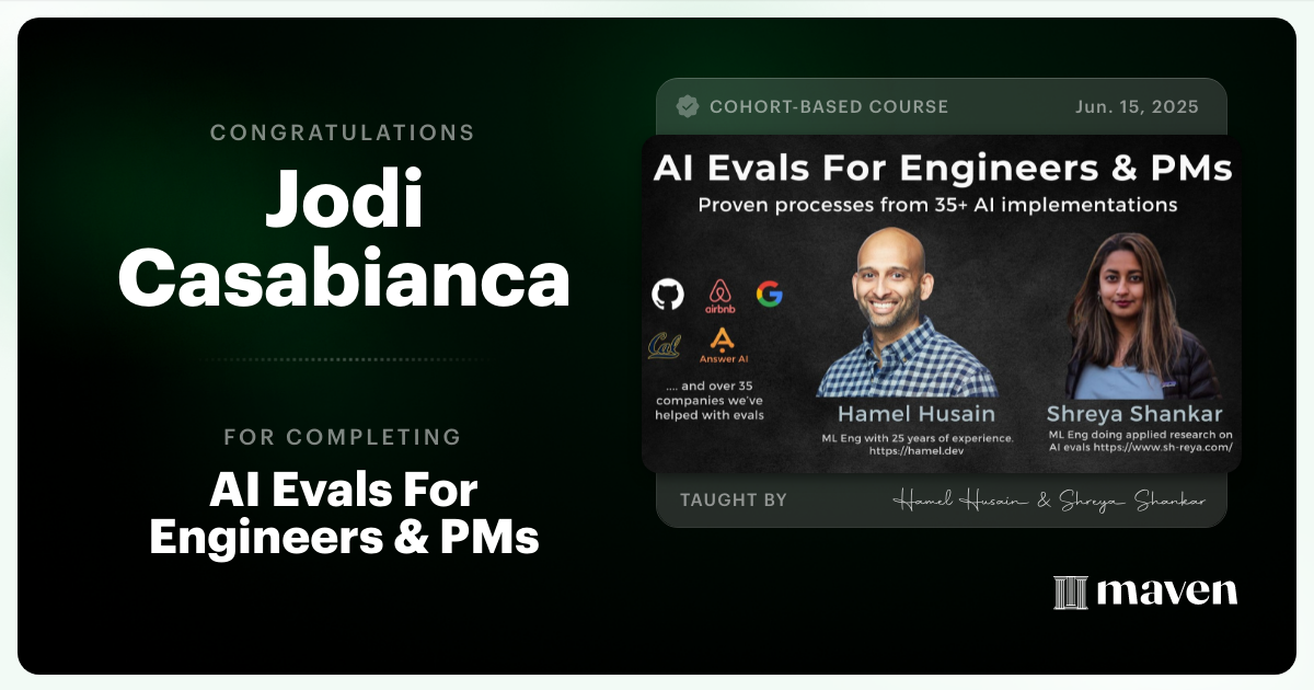 Certificate of Completion for AI Evals For Engineers & PMs
