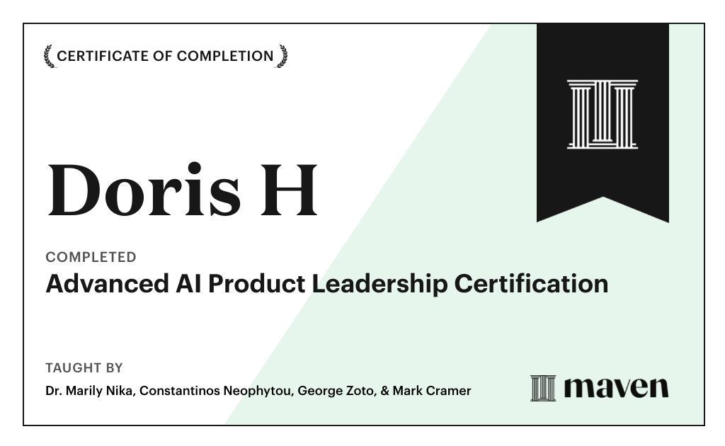 Certificate for Advanced AI Product Leadership Certification