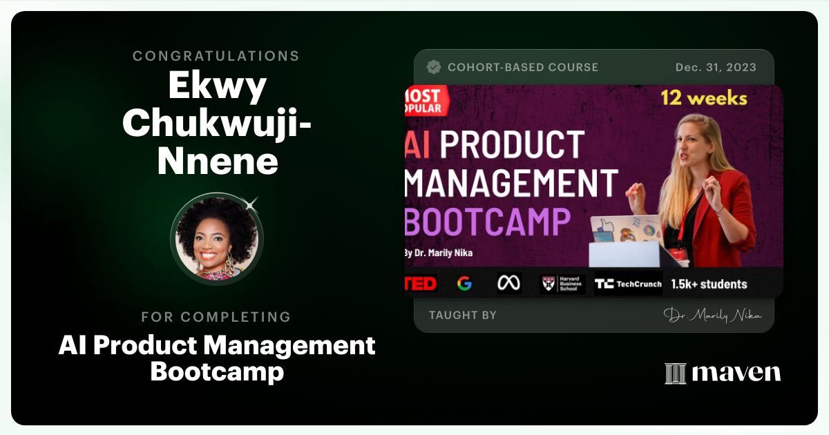 Certificate of Completion for AI Product Management Bootcamp & Certification by AI Product Academy