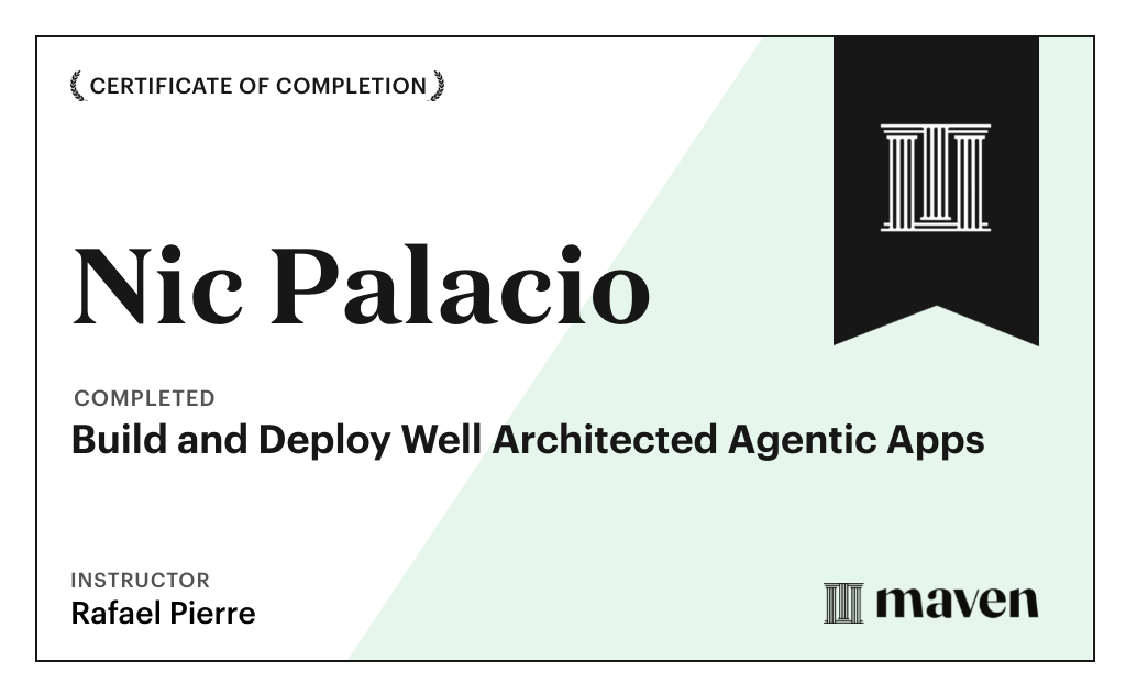 Certificate for From Vibe to Live: Build and Deploy Production AI Agents