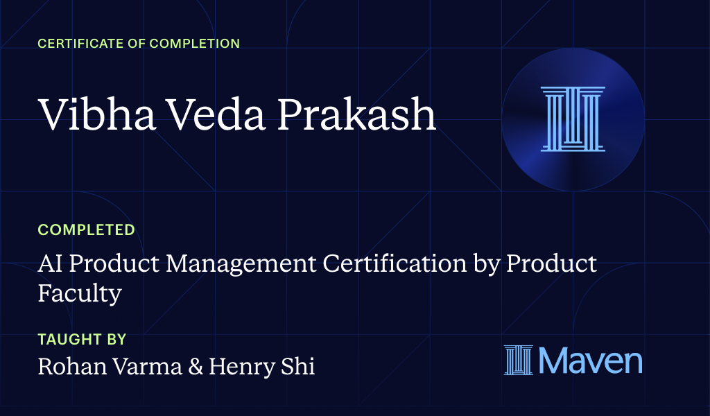 Certificate for AI Product Management Certification by Product Faculty