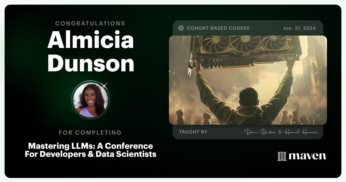 Certificate of Completion for Mastering LLMs For Developers & Data Scientists