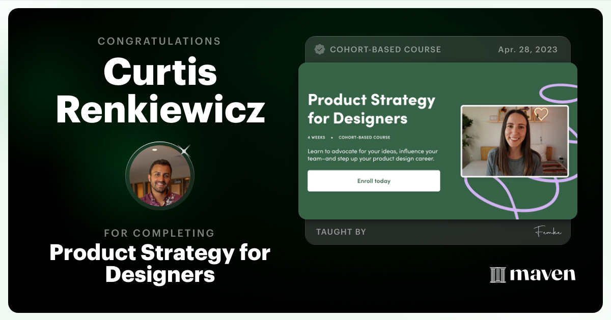 Certificate of Completion for Product Strategy for Designers