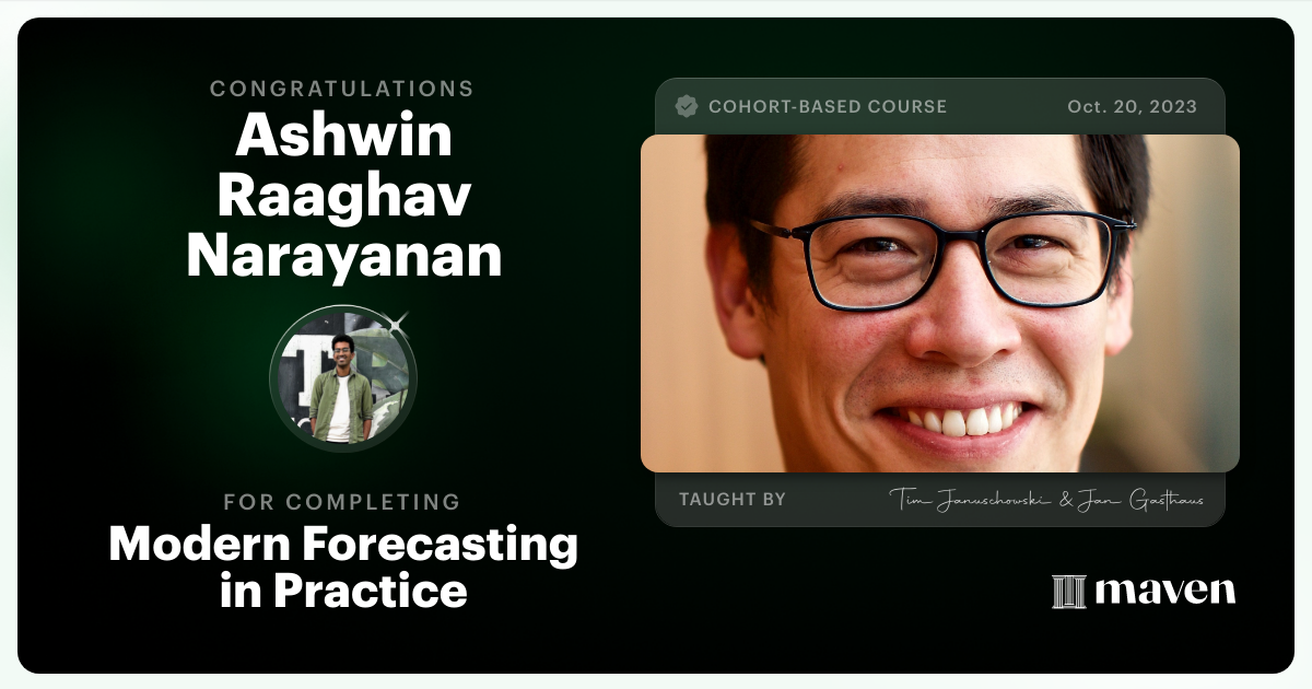 Certificate of Completion for Modern Forecasting in Practice