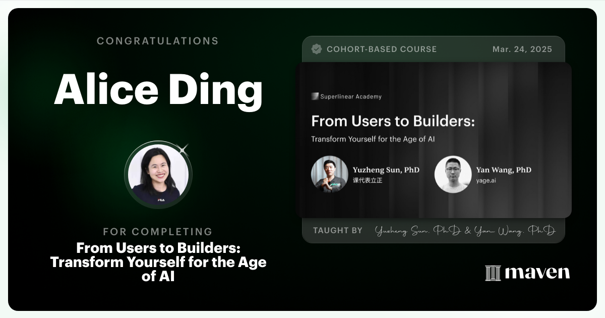 Certificate of Completion for Build with AI: Mindset, Habits & Tools for the Next 20 Years