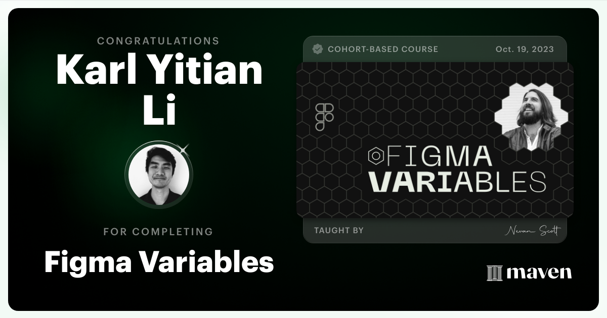 Certificate of Completion for Design Tokens with Figma Variables