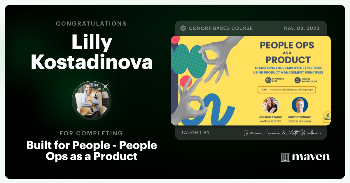 Certificate of Completion for Built for People - People Ops as a Product