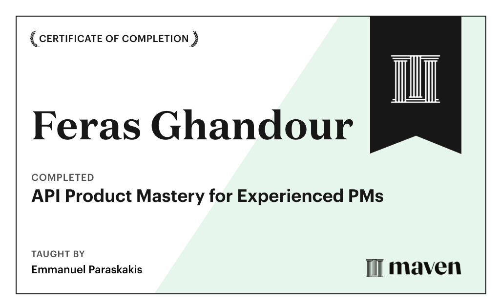 Certificate for API Product Mastery for Experienced PMs