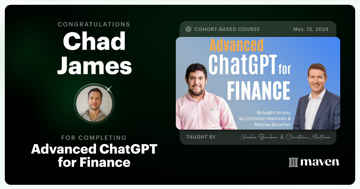 Certificate of Completion for AI for Finance - Advanced