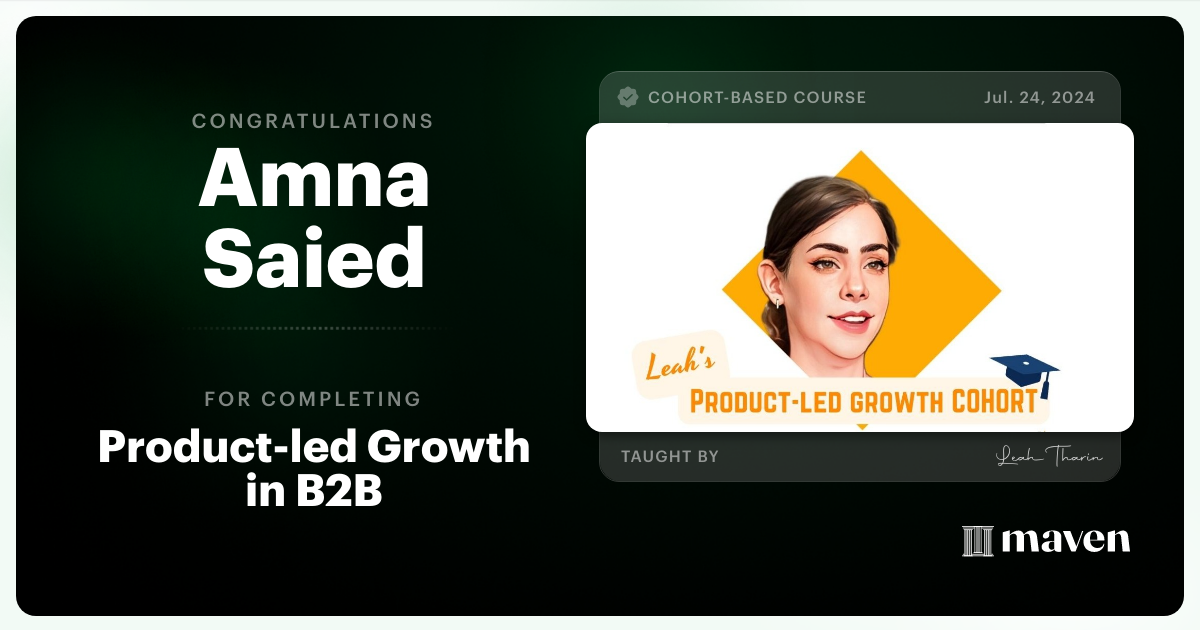 Certificate of Completion for Product-led Growth in B2B