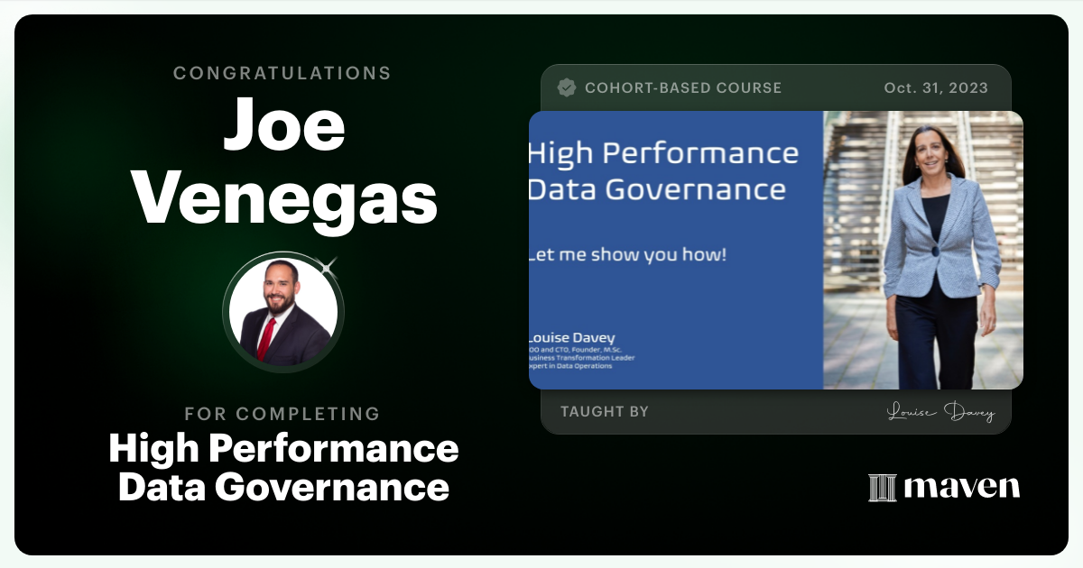 Certificate of Completion for High Performance Data Governance