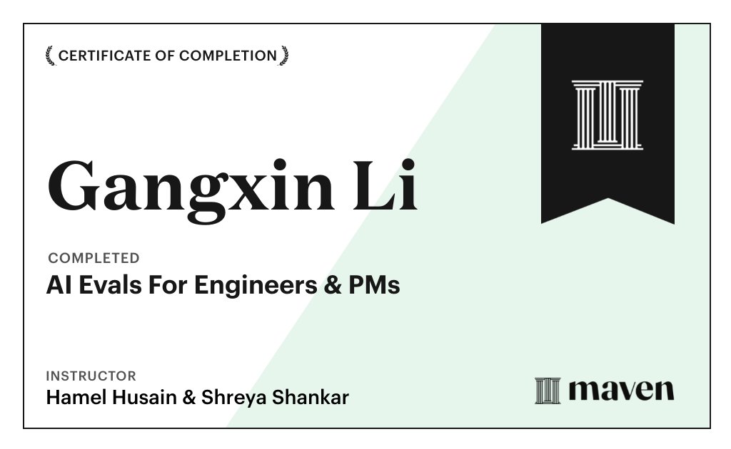 Certificate for AI Evals For Engineers & PMs