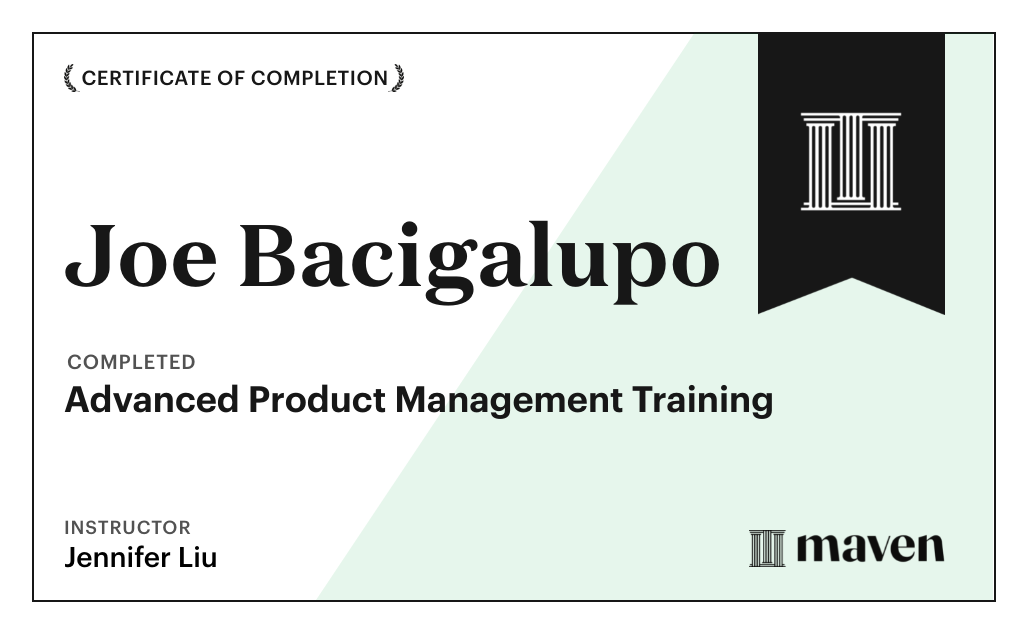 Certificate for AI Product Leadership Certification by Product Faculty
