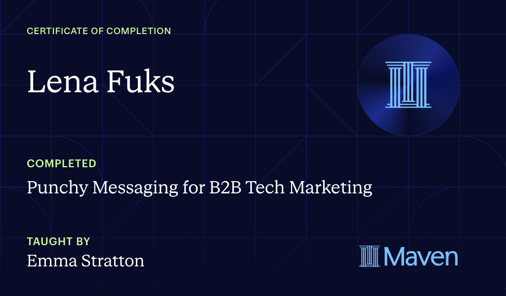 Certificate for Punchy Messaging for B2B Tech Marketing