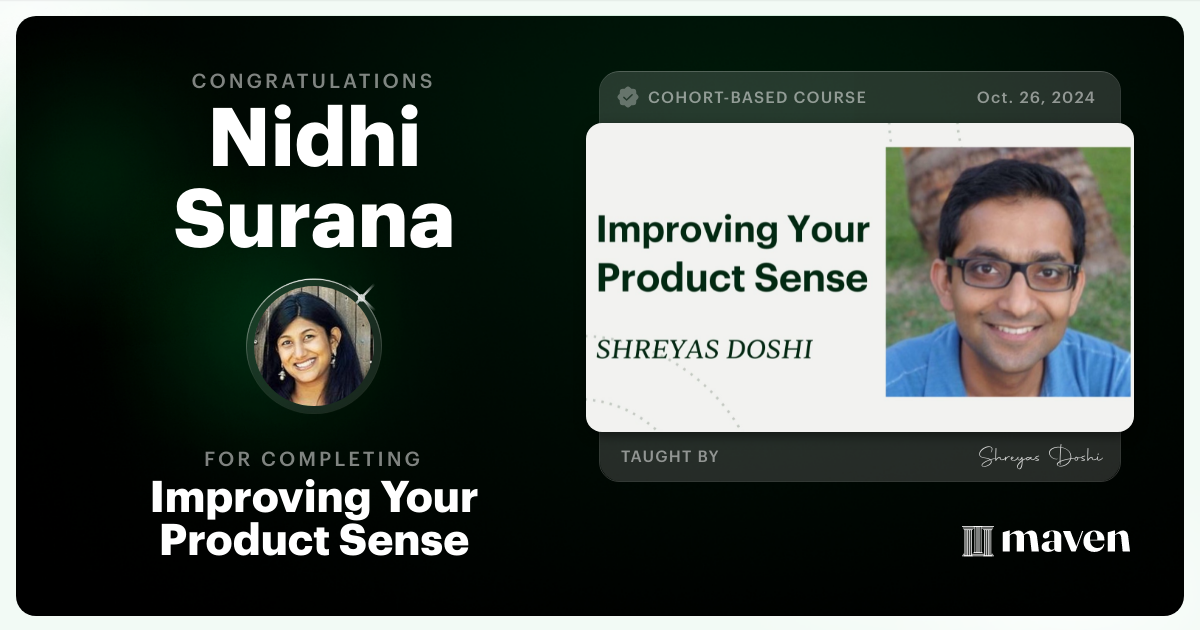 Certificate of Completion for World-class Product Sense in Practice