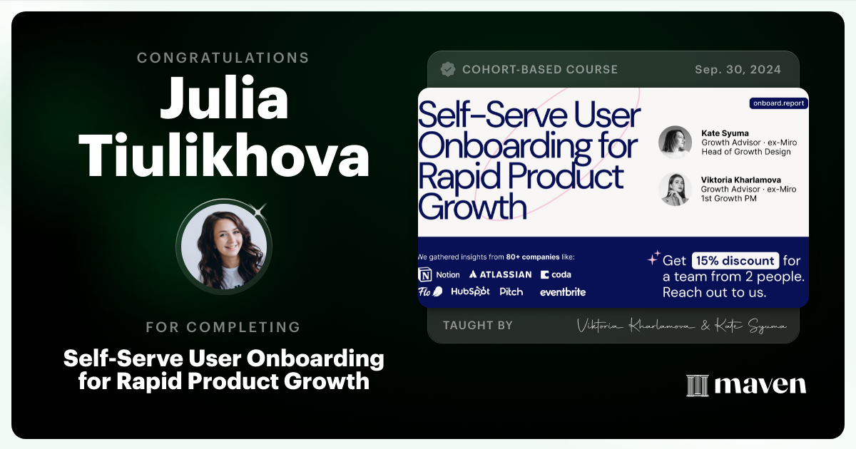 Certificate of Completion for Self-Serve User Onboarding for Rapid Product Growth