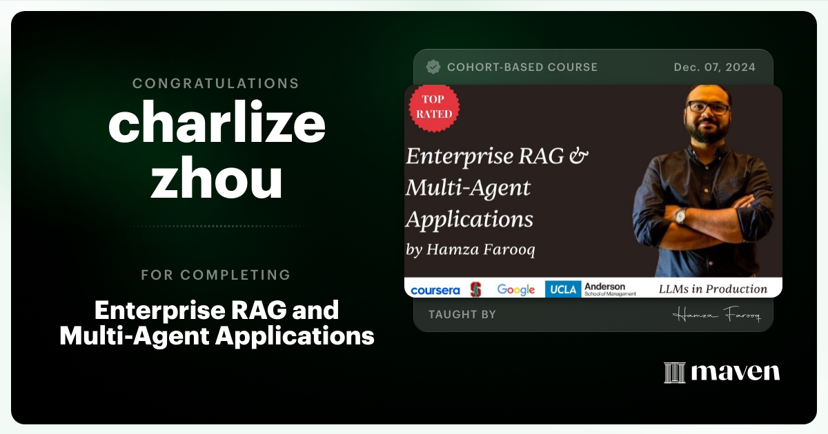 Certificate of Completion for Agent Engineering Bootcamp: Developers Edition