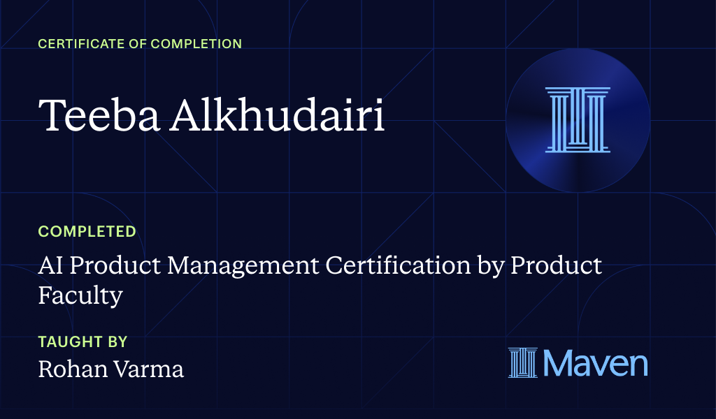 Certificate for AI Product Management Certification by Product Faculty
