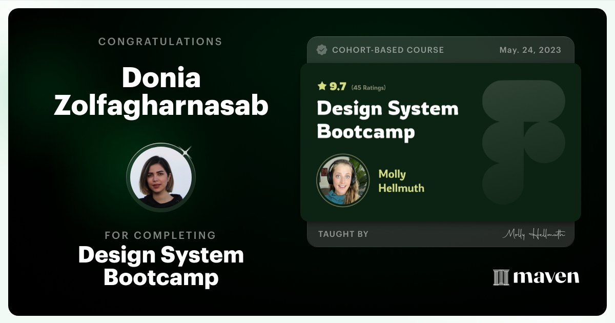 Certificate of Completion for Design System Bootcamp