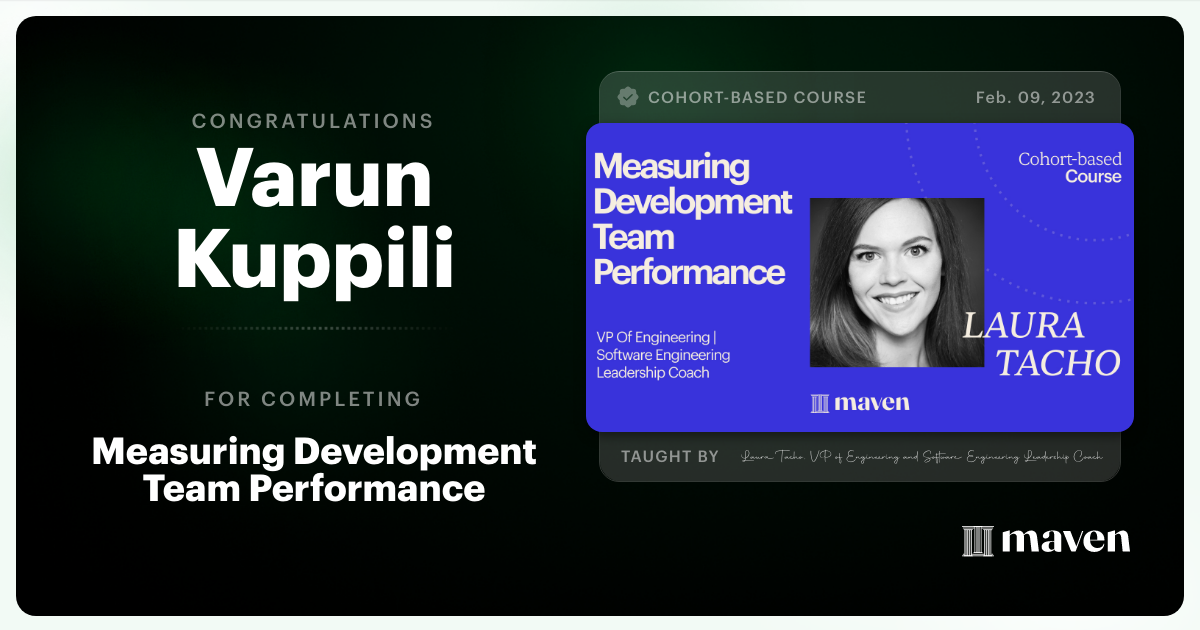 Certificate of Completion for Measuring Development Team Performance