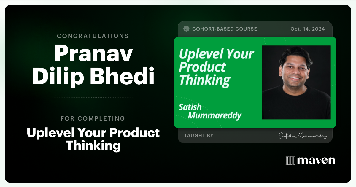 Certificate of Completion for Uplevel Your Product Thinking