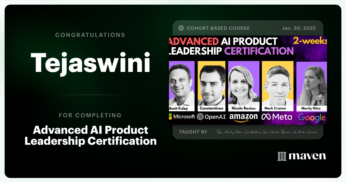 Certificate of Completion for Advanced AI Product Leadership Certification