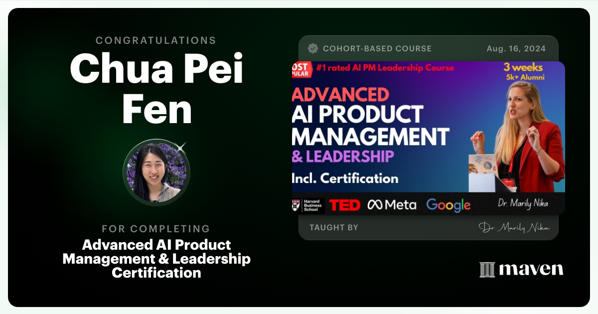 Certificate of Completion for Advanced AI Product Leadership Certification