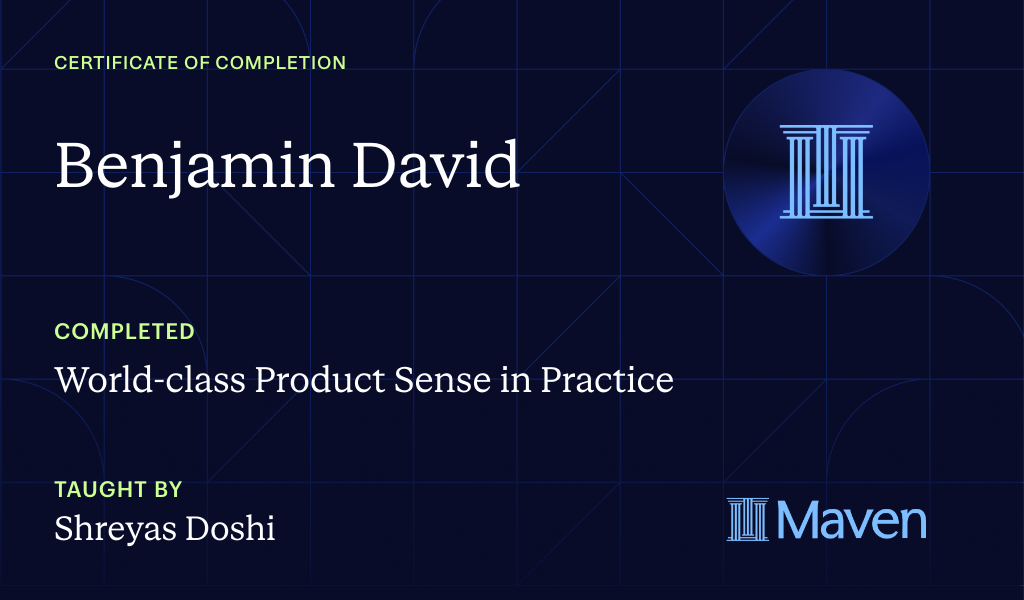 Certificate for World-class Product Sense in Practice