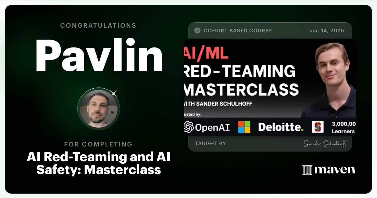 Certificate of Completion for AI Red Teaming & AI Security Masterclass