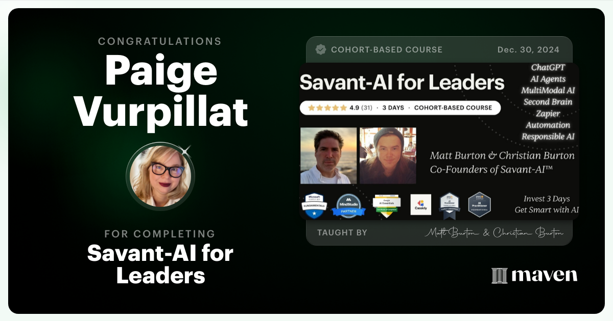 Certificate of Completion for Savant-AI for Leaders