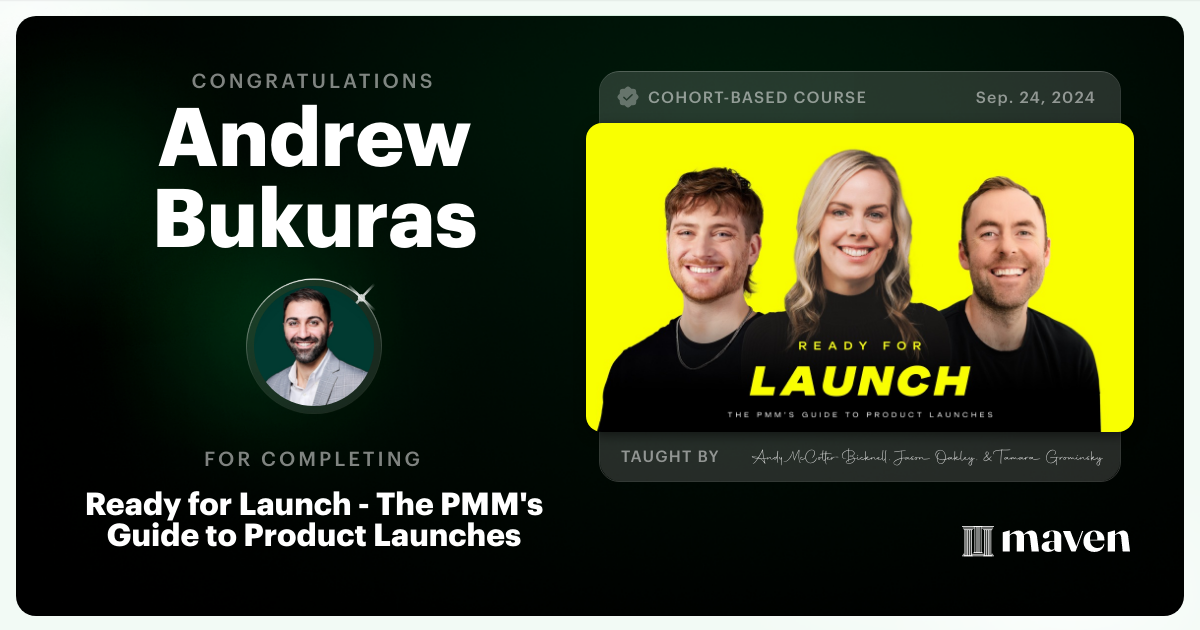 Certificate of Completion for Ready for Launch - The PMM's Guide to Product Launches