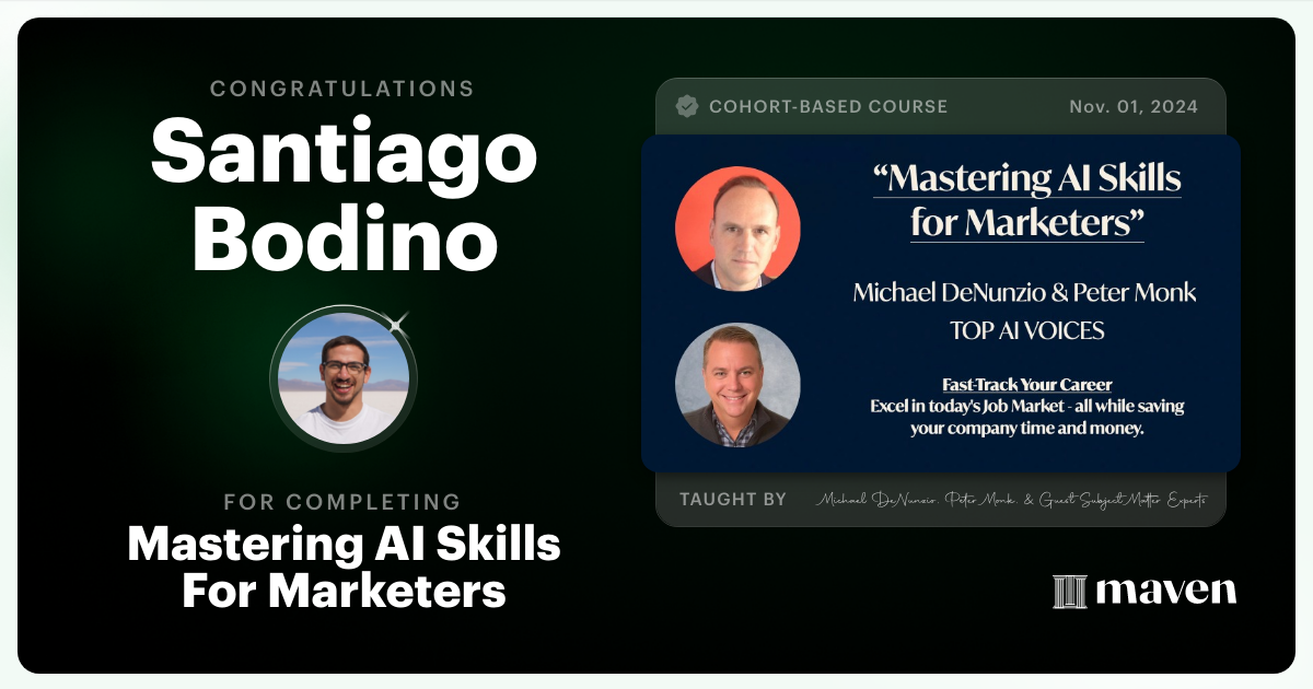 Certificate of Completion for Mastering AI Skills For Marketers