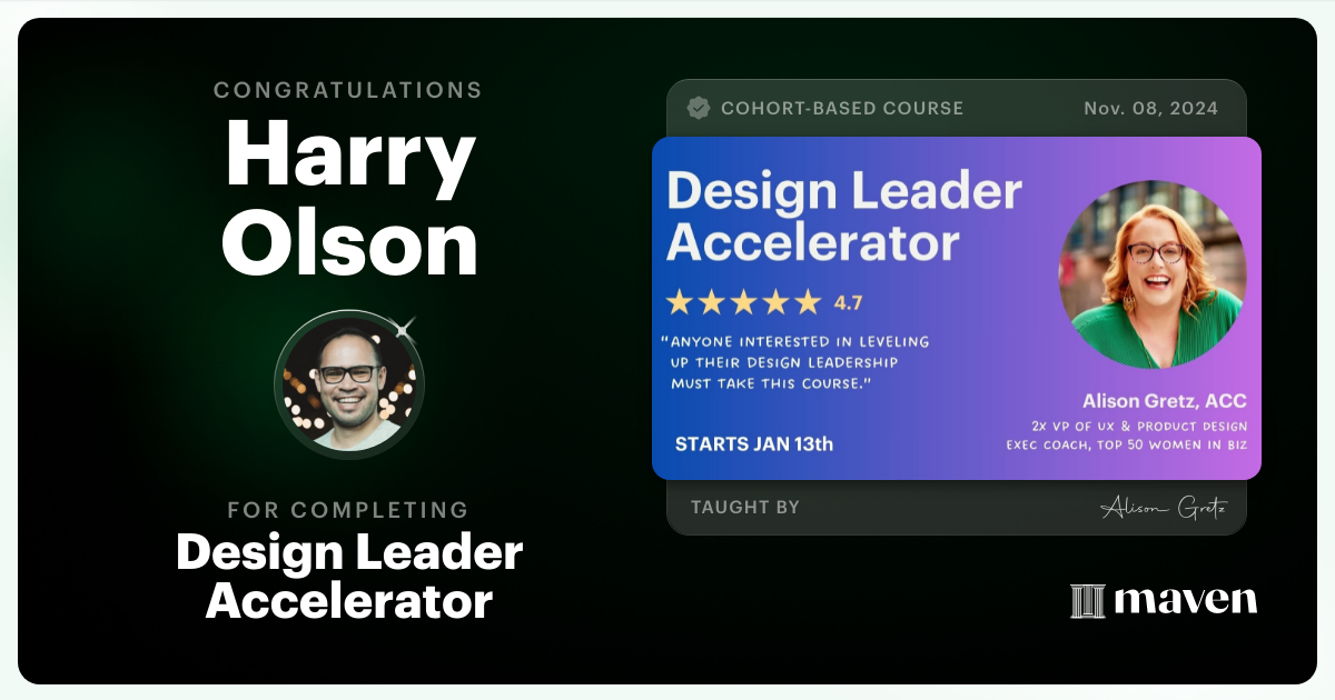 Certificate of Completion for Design Leader Accelerator