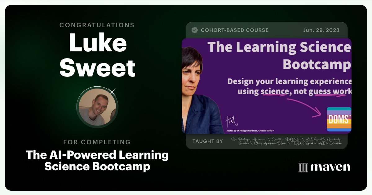 Certificate of Completion for The AI Bootcamp for L&D
