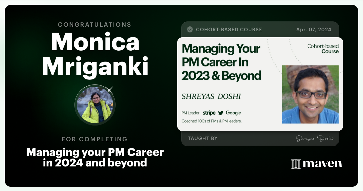 Certificate of Completion for Managing your PM Career in 2025 and beyond
