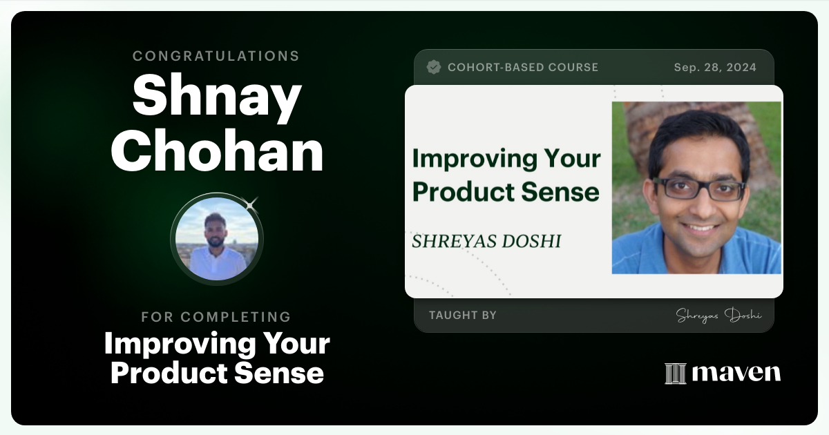 Certificate of Completion for World-class Product Sense in Practice