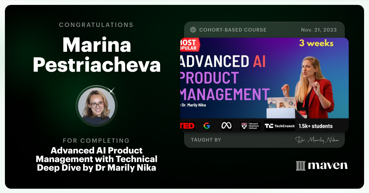 Certificate of Completion for Advanced AI Product Leadership Certification