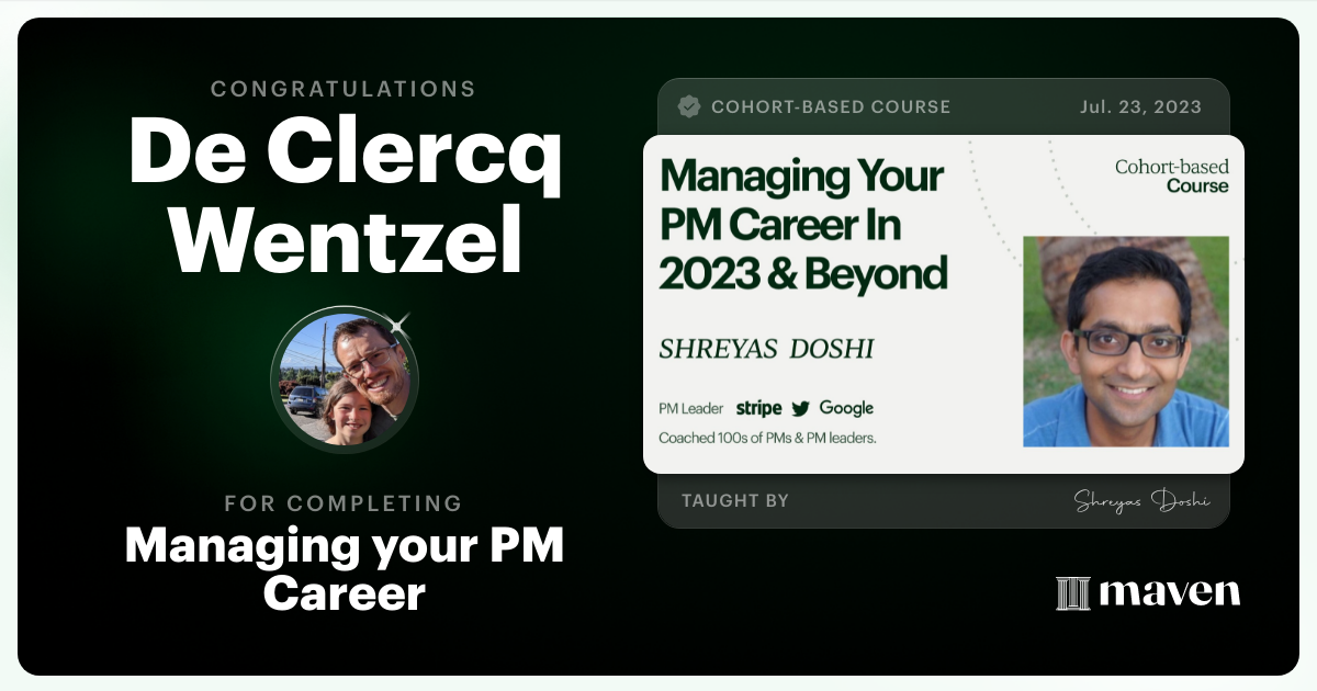 Certificate of Completion for Managing your PM Career in 2025 and beyond