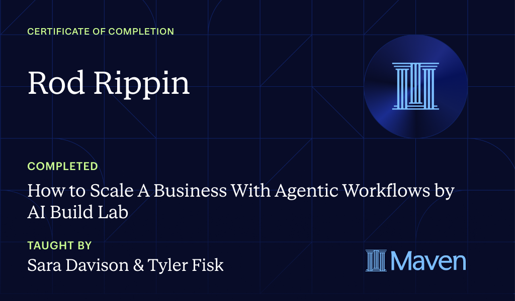 Certificate for Build The AI Agent Workforce That Scales Companies: Own & Run Your Own Agent Org