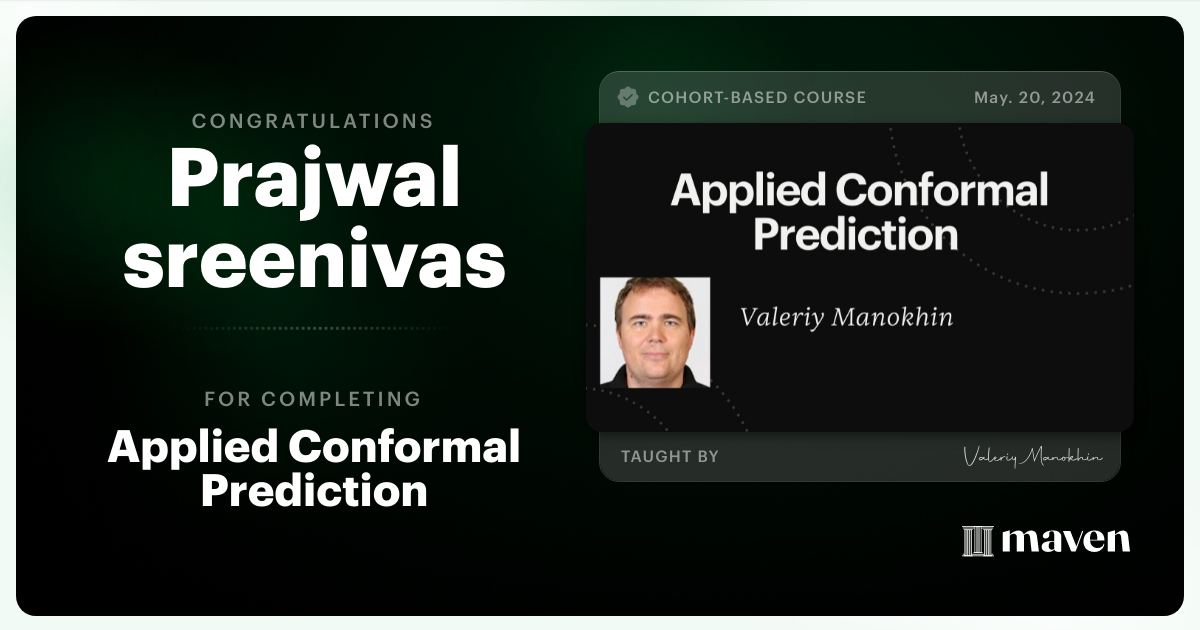 Certificate of Completion for Applied Conformal Prediction