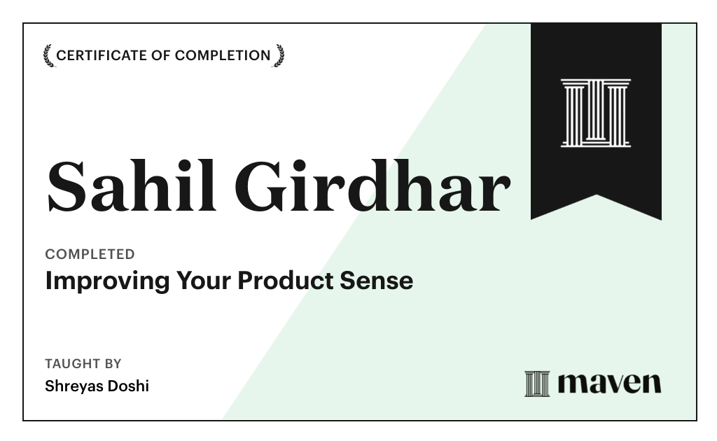 Certificate for World-class Product Sense in Practice