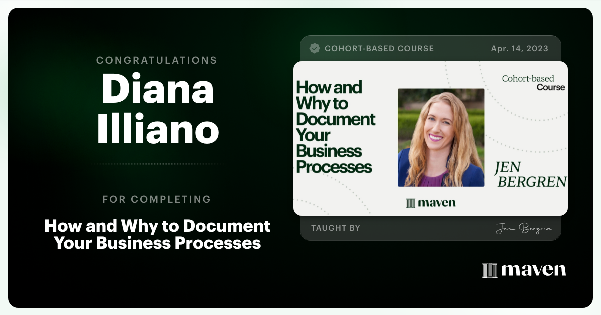 Certificate of Completion for How to Document Your Business Processes