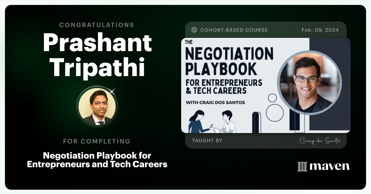 Certificate of Completion for Negotiation Playbook for Entrepreneurs and Tech Careers