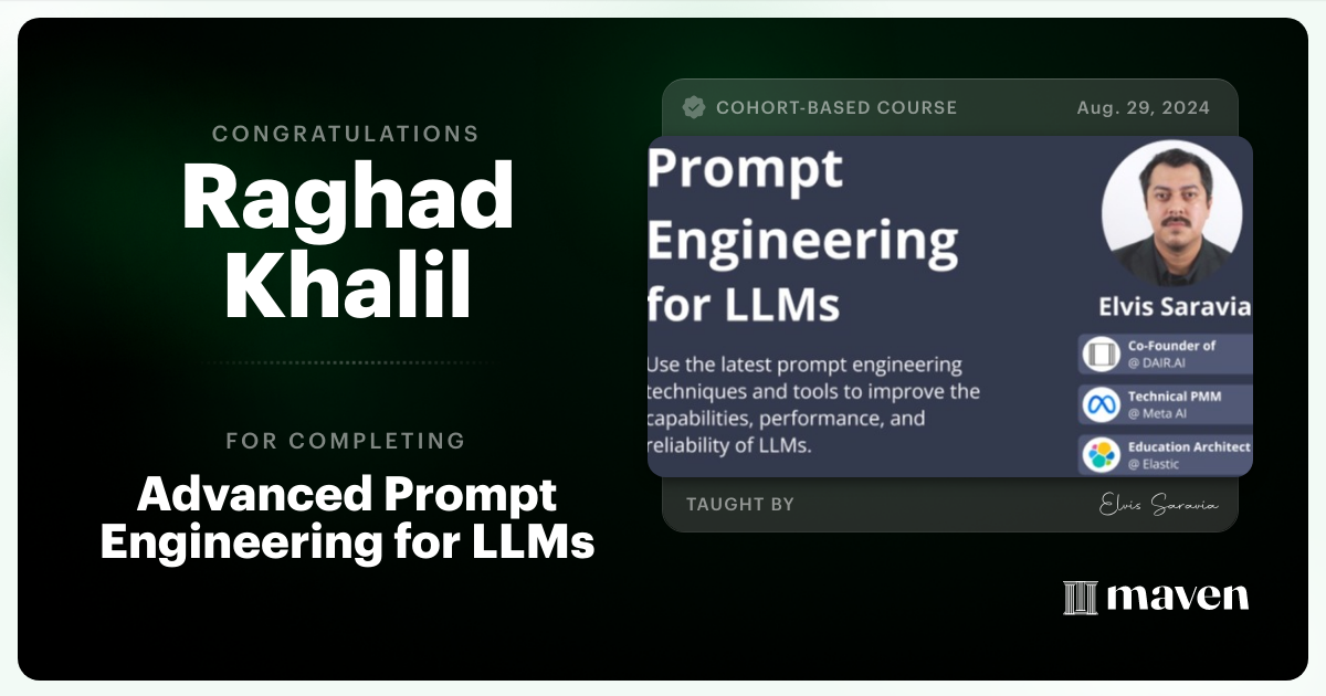 Certificate of Completion for Advanced Prompt Engineering for LLMs