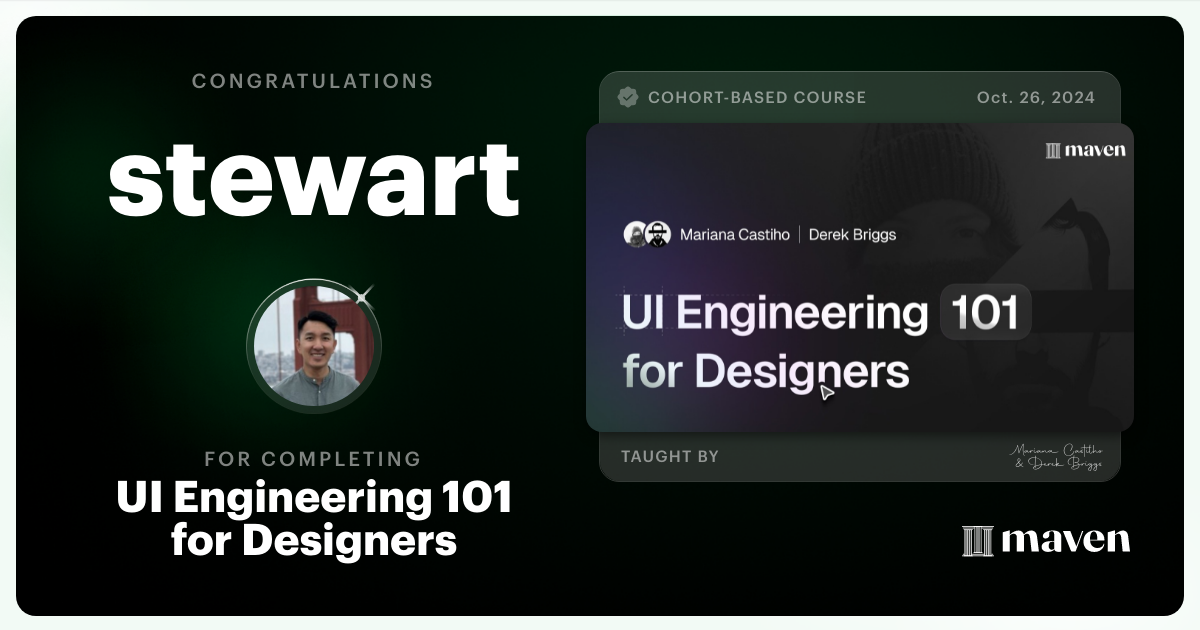 Certificate of Completion for UI Engineering 101 for Designers