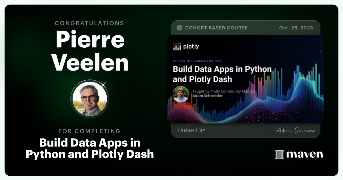 Certificate of Completion for Build Data Apps in Python and Plotly Dash